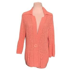 J H Collection orange melon one button cardigan size Large